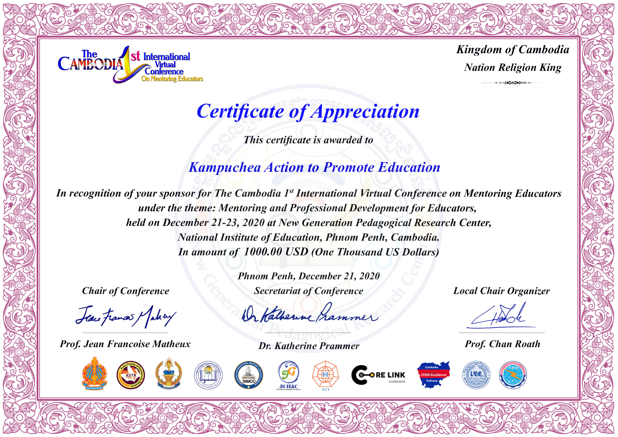Certificate of appreciation!
