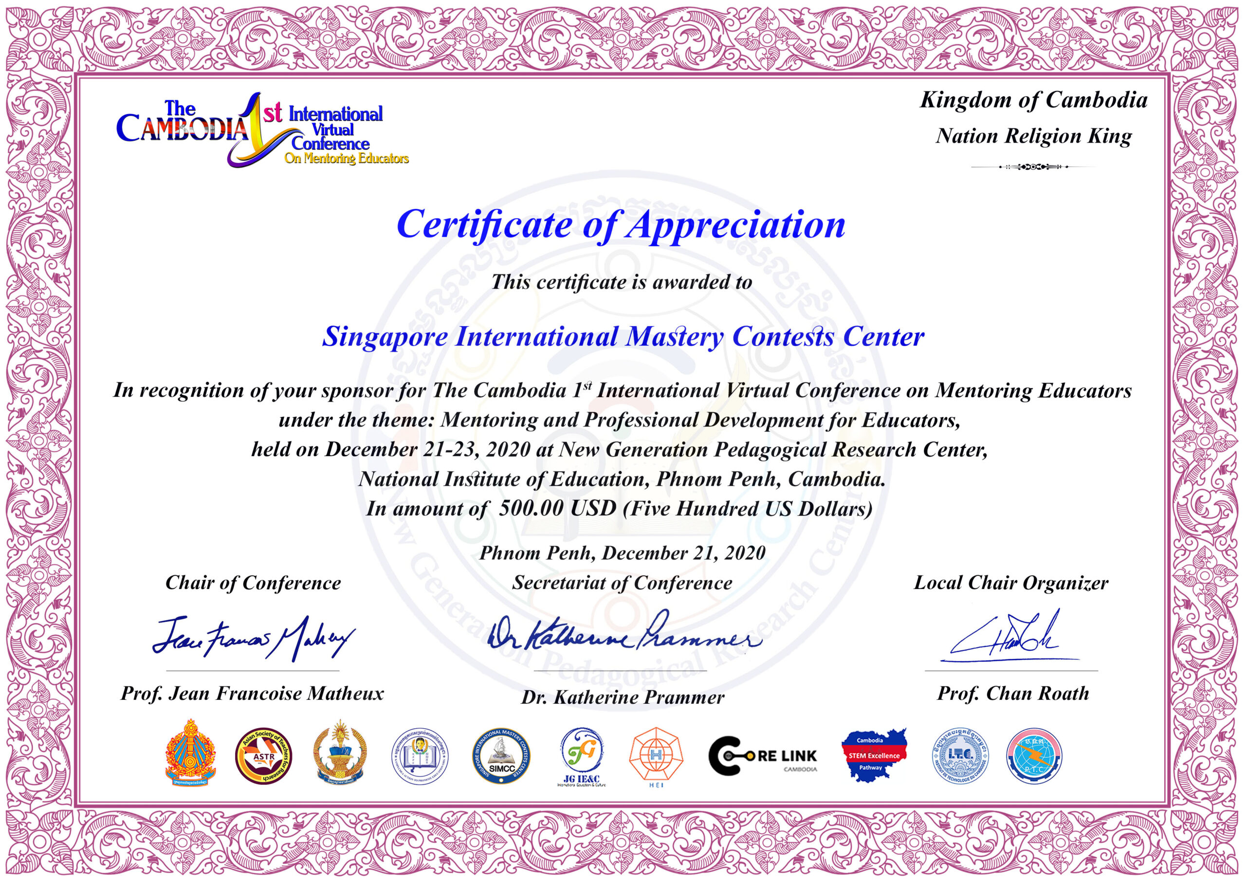 Certificate of appreciation!